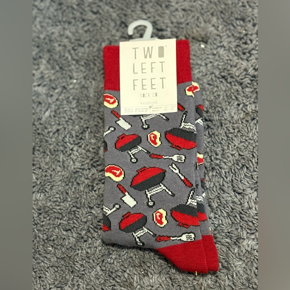 NWT Two Left Feet Sock Co. Big Feet grill and steak themed socks